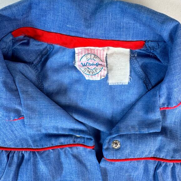 Vintage 80s Wrap Snap Housecoat Dress MuMu Blue Teddy Bear XL Loungewear - Picture 4 of 7